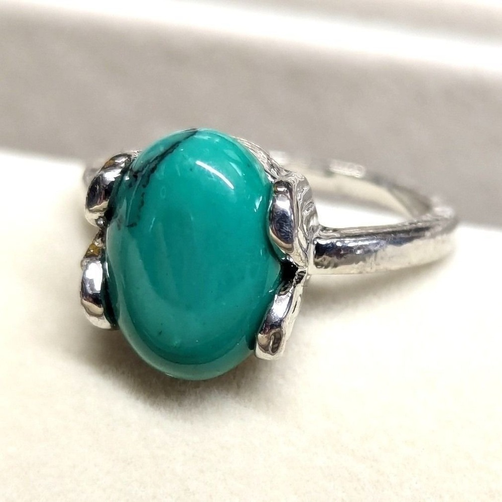 New Oval Faux Turquoise Stone Ring Plus Size 9 Silver Tone Western Band Cowgirl